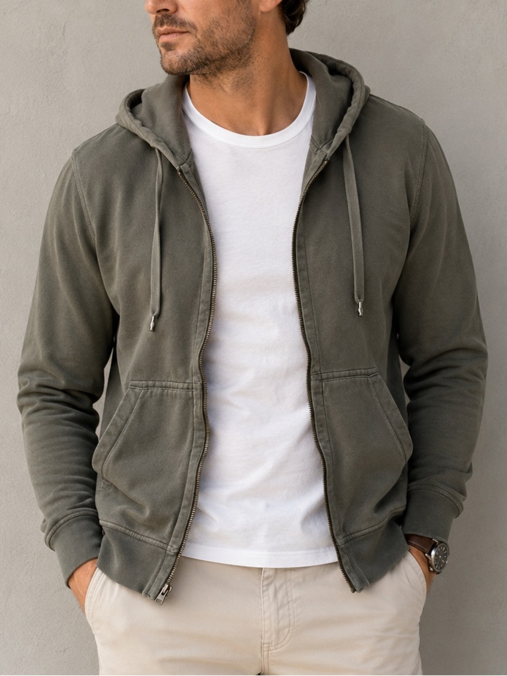 Buck Mason • Fabric 210 Alpine Fleece Full Zip Hoodie Olive